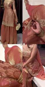 Collection Mariage : Haut brodé à sequins, pantalon palazzo plissé et dupatta - Product Image 2