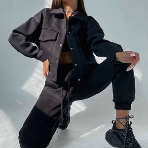 Conjunto Deportivo de 2 Piezas para Mujer, Color Sólido, Top Corto, Manga Larga, Sudadera Informal, Traje para Correr - Product Image 2