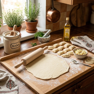Rouleau à pâtisserie en bois de hêtre avec roulements à billes 45 cm, finition brute, pour pâte à pizza et pierogi, vente en gros - Product Image 2