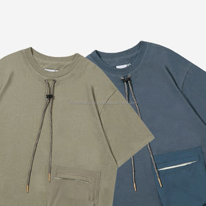 Spring Summer 240G Heavy Cotton T-<b>shirt</b> Vintage Short Sleeve Pocket <b>Patchwork</b> Drawstring 100% Cotton Polyester/Cotton New - Product Image 4