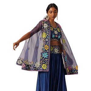 Giacca blu e Palazzo con motivo floreale ricamo all'ingrosso donna abbigliamento etnico OEM abbigliamento fornitore di abbigliamento - Product Image 3