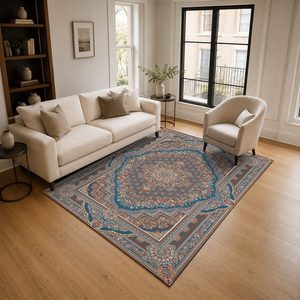 Tapis de salon multicolores neutres modernes vintage imprimés numériquement, lavables en machine, en chenille, antidérapants, vente en gros RUGS DEPOT LXDP-0927 - Product Image 2