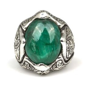 925 Sterling <b>Silver</b> Handmade Men's <b>Ring</b> with Boho Style <b>Statement</b> Leaf Motif and Geometric Oval Jade Stone for Everyday Wear - Product Image 4
