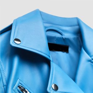 Manteau de veste de Moto en cuir d'agneau véritable bleu élégant pour femmes Veste en cuir souple de style motard pour femmes - Product Image 3