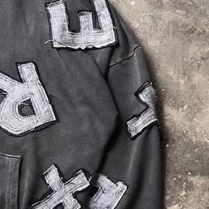 Applique personnalisée Patch sweat à capuche hommes en détresse lavage à l'acide pull surdimensionné 100% coton poids lourd goutte épaule Style - Product Image 4