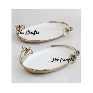 Plateau de service de vaisselle en métal de couleur blanc et or Plateau à thé de collations aux fruits personnalisé OEM pour les meilleures ventes - Product Image 6