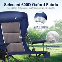 Chaise de camping bleue surdimensionnée à dossier haut de 29,52 po en acier inoxydable, robuste, supporte 500 lb, portable et pliable, mobilier d'extérieur