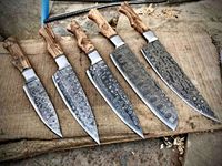 Kualitas tinggi buatan tangan Damaskus baja Set pisau dapur dengan tas kulit untuk penggunaan rumah