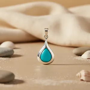 Pendentif en argent 925 en forme de larme avec turquoise, bijoux en pierres précieuses fines pour femmes, bagues élégantes - Product Image 2