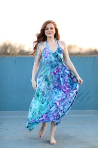 Robe bohème mi-longue rose à dos ouvert, été, 100% coton, respirante et douce - Product Image 2