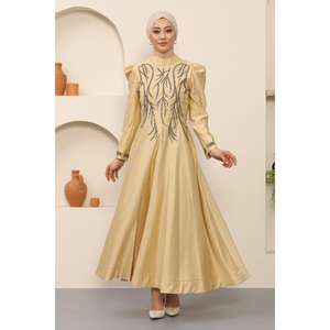 Vestido de Noche de Satén ElbiseStone Romántico, Corte A, Largo hasta el Suelo, Cuello Halter, Encaje Transpirable, Tejido Sencillo con Estampado Natural - Product Image 1