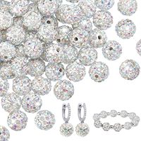 100 perles rondes en céramique de 10 mm avec strass pour la fabrication de bijoux, colliers de baseball, bracelets DIY et artisanat (blanc mélangé)