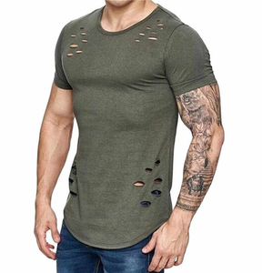 Wholesale Custom Men's Distressed O-Neck Short Sleeve T-<b>Shirt</b> 100% Cotton Hip Hop Eco-Friendly - Product Image 5
