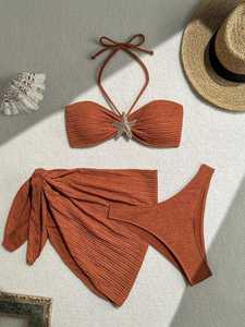 ชุดชั้นในบิกินี่แบบคลาสสิก ผ้าไหม/ผ้าฝ้ายผสม เนื้อเบา ไร้โครง ฟองน้ำบาง แห้งเร็ว สีพื้น สำหรับผู้หญิง - Product Image 3