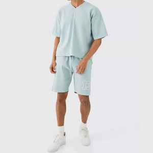 ชุดคู่เสื้อเชิ้ตและกางเกงขาสั้นผ้าฝ้าย100% ซีดจาง2ชิ้นชุดเสื้อผ้าพิมพ์โลโก้สกรีนคู่สำหรับผู้ชาย - Product Image 6