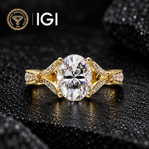 แหวนเพชรทรงรีเพาะเลี้ยงในห้องปฏิบัติการ ทองคำแท้ 14K 18K แบบ Solitaire ขาแหวนแยก  ระดับความสะอาด DEF VVS ได้รับการรับรองจาก IGI น้ำหนัก 2.50 กะรัต แหวนหมั้น ขายส่ง - Product Image 1