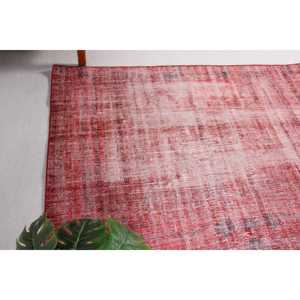 Vintage Turkish Rug 4.1x5.8 ft, <b>Red</b> Abstract <b>Wool</b> Rug - Product Image 4