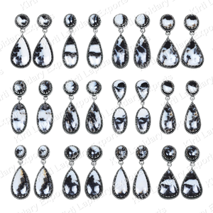 Boucles d'oreilles en turquoise de buffle, faites à la main, en laiton plaqué argent, vente en gros, boucles d'oreilles en pierres précieuses, Jaipur Inde, faible MOQ 2 pièces - Product Image 5
