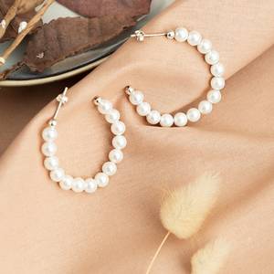 ต่างหูมุกแบบห่วง50มม. 925ห่วงเงินแท้สำหรับเป็นของขวัญแต่งงานต่างหูมุกสำหรับเพื่อนเจ้าสาว - Product Image 2