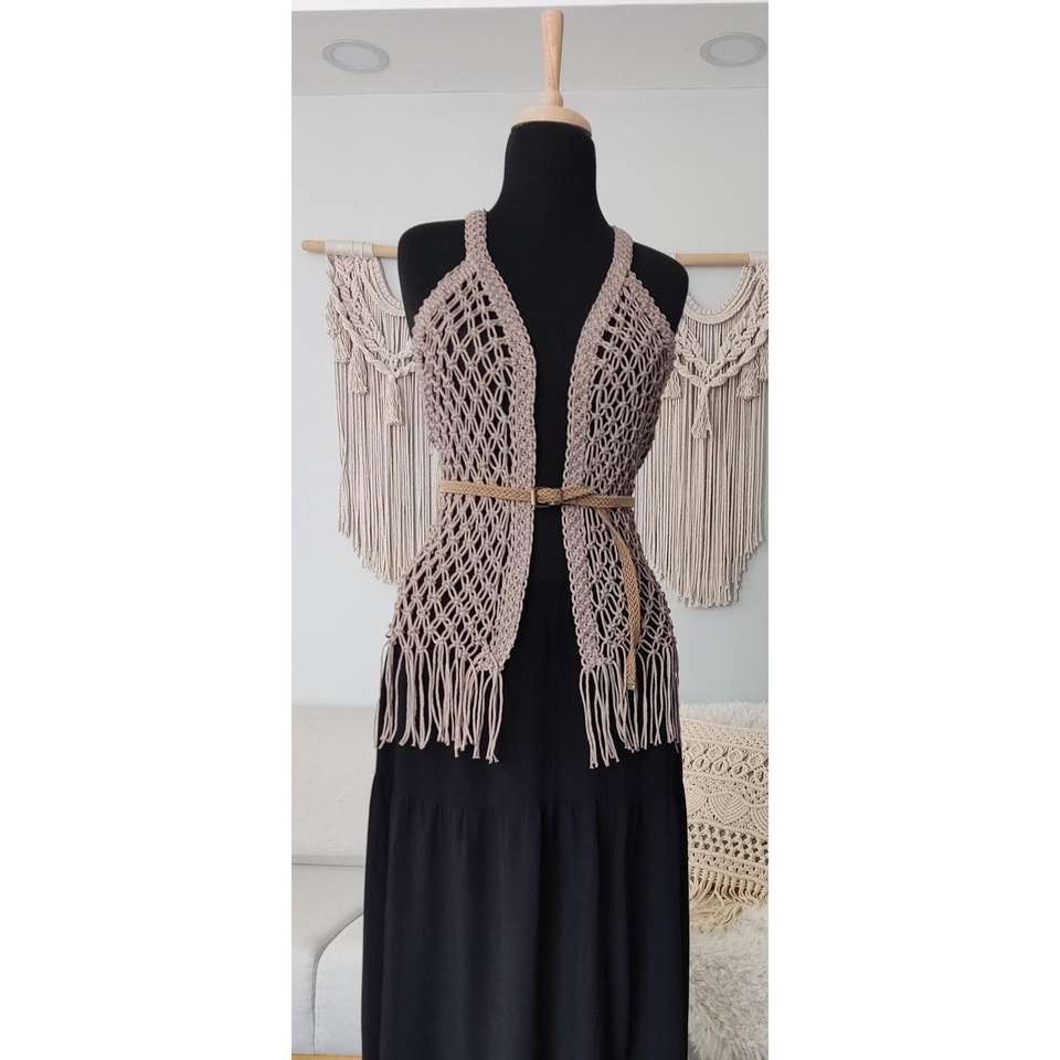 Handmade Macrame Dark Beige Vest