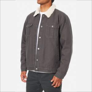 Chaquetas de Invierno para Hombre de Alta Calidad, Estilo Sherpa, Cuello Camisero, 100% Algodón, Color Gris Oscuro, Lavado Personalizado, MOQ Bajo - Product Image 3