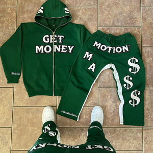 Survêtement streetwear avec logo personnalisé, taille plus, fermeture éclair intégrale, tissu en molleton français 100% coton, impression en relief 450GSM, sweat-shirts unisexes pour hommes - Product Image 4