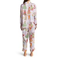 Conjunto de Pijama de Mujer en Tejido Modal Súper Suave y Transpirable, Mangas Largas, Cintura Elástica, Bordado de Encaje Frontal, Largo hasta la Rodilla