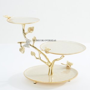 แท่นวางเค้กหินอ่อนสีขาวทรงกลมเกรดสูงชุบทองสำหรับงานแต่งงานสุดหรู - Product Image 2