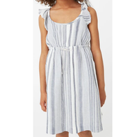 Robe sans manches à col rond imprimée pour filles, en coton et polyester teint en fil, fabrication ODM, livraison FOB, en stock, délai d'échantillon de 7 jours depuis le Bangladesh