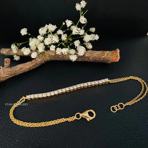 Pulsera de barra de diamante natural de oro macizo de 14 quilates Joyería fina. - Product Image 1