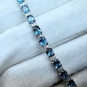 Bracelet tennis en topaze bleue de Londres naturelle K Gems, 6x8 mm, forme de cœur, argent sterling plaqué or, design romantique classique - Product Image 4