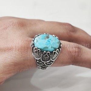 Grossiste Bague pour homme Bague en argent sterling 925 avec pierre précieuse turquoise naturelle Bague de naissance de décembre Toutes tailles Bijoux de fête arabes - Product Image 1