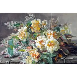 Mural de azulejos de rosas amarillas y lilas 18x12 Pared de baño Backsplash murales de pared de cerámica - Product Image 1