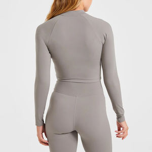 Ensemble de yoga pour femmes de haute qualité, 2 pièces, soutien-gorge de sport grande taille, haut zippé, veste amincissante, tricot uni, sans couture, vêtements de sport actifs - Product Image 4