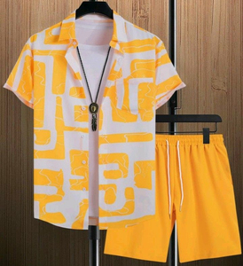 Ensemble de survêtement d'été décontracté pour homme, personnalisé avec broderie, 2 pièces : chemise à manches courtes et short - Product Image 1