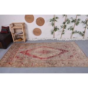 พรมขนสัตว์วินเทจสีแดงสีเบจสไตล์คลาสสิกลวดลายเรขาคณิตสำหรับทางเข้า4.5x8.7ฟุตขนาด9x12สี่เหลี่ยมลายยางด้านหลัง - Product Image 1