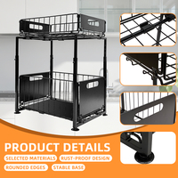 Meuble de rangement vertical pliable en métal à double niveau, organisateur d'évier avec tiroir coulissant, gain de place, type autoportant, moderne