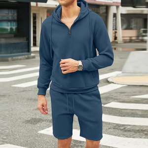 Custom Logo Printed Solid Heavyweight Fleece Casual Two-Piece <b>Short</b> Sleeve Hoodie & <b>Shorts</b> Set for <b>Men</b> and Women 100% Cotton - Product Image 3