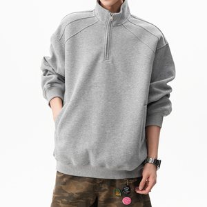 High Quality Simple Basics Men's Loose Solid <b>Grey</b> 1/4 Zip Cotton <b>Sweatshirt</b> Customized Winter Drop Shoulder Quarter Hoodies 2026 - Product Image 2