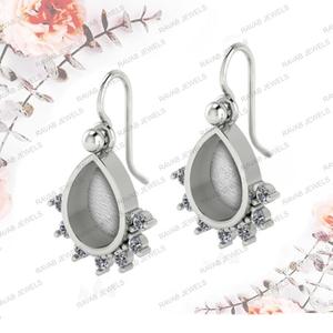 2025 nouveau à la mode 925 argent Sterling femmes mariage Fine CZ ensemble 6x8mm larme vide balancent boucle d'oreille Semi montage placage - Product Image 2