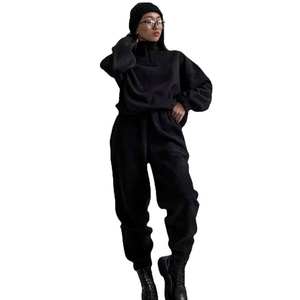 Pull à col montant à fermeture éclair 2025 pour femmes, ensemble décontracté uni à manches longues, 2 pièces - Product Image 4