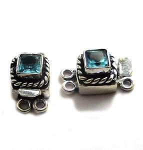 Fermoir de boîte en argent antique et plaqué or 18 carats avec topaze bleue 19X10X8MM de forme carrée pour la fabrication de bijoux à 1-3 brins B809 - Product Image 3