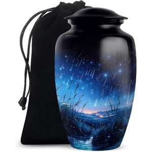 โกศทองเหลืองทำด้วยมือสำหรับขี้เถ้าของมนุษย์โกศใส่เถ้ากระดูกทาสีฟ้าสำหรับฝังขี้เถ้าจากอินเดีย - Product Image 1