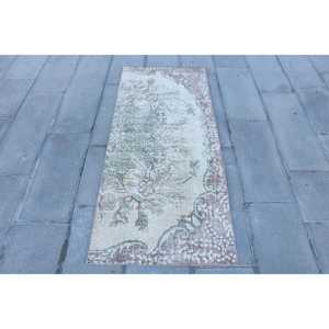 2.3x5.4 ft Rug, Vintage Rug, Turkish <b>Brown</b> <b>Wool</b> Striped Rug - Product Image 1