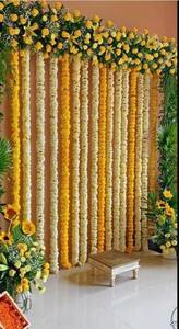 Guirlande de ficelle de souci blanc jaune, toile de fond de scène, décoration Haldi Mehendi, décoration de festival et de fête, décor de douche de bébé - Product Image 2