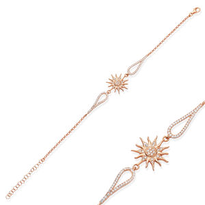 Bracelet à breloques en forme de pierre de zircon clair de conception solaire, tendance pour femmes, certifié, vente en gros, fabrication turque, argent sterling 925 - Product Image 3