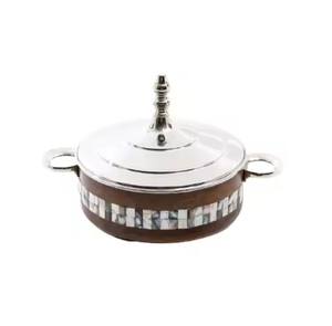 Utensilios de cocina Olla caliente Cacerola Tapa de acero inoxidable y olla de madera Aspecto admirable Caja de comida de metal Utensilios de mesa - Product Image 4