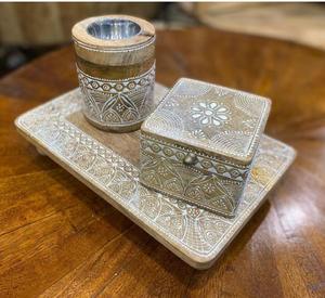 Luxe Arabe Chinois Style En Bois Résine Bakhoor Brûleur Set Boîte avec Plateau Medkhan Porte-Encens Bois De Santal Parfum pour Ramadan - Product Image 6