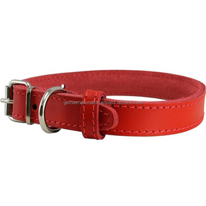 Collar de perro de cuero genuino rojo cosido fuerte de calidad superior en todos los tamaños personalizados con hebilla de rodillo de acero inoxidable y anillo en D - Product Image 2