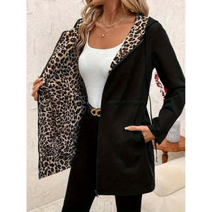 Chaqueta de viscosa de dos hilos con cuello redondo, manga larga, bolsillos laterales y cremallera, modelo 30207 - Leopardo - Product Image 2